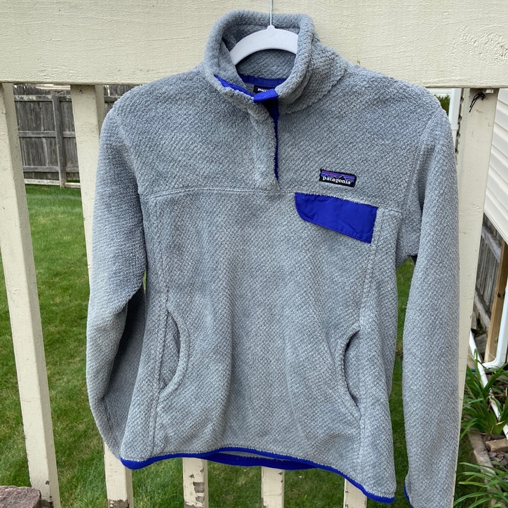 Patagonia Gray and Blue Fleece Quarter-Zip Sweater